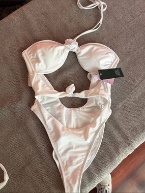 wild fable White One-Piece Swimsuit with Front Tie Detail